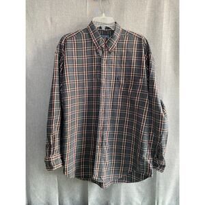 Vintage 90s Chaps Ralph Lauren Flannel Shirt Men’s Large Grey Plaid 100% Cotton